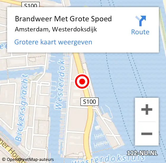 Locatie op kaart van de 112 melding: Brandweer Met Grote Spoed Naar Amsterdam, Westerdoksdijk op 15 april 2018 12:24