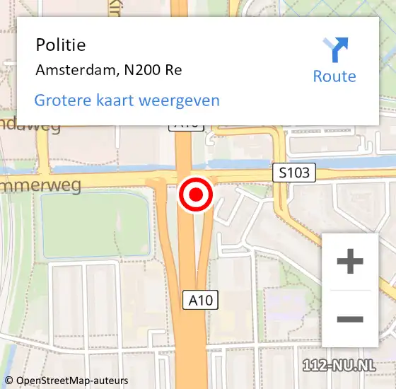 Locatie op kaart van de 112 melding: Politie Amsterdam, N200 Re op 15 april 2018 14:19