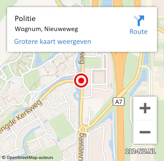 Locatie op kaart van de 112 melding: Politie Wognum, Nieuweweg op 15 april 2018 17:33