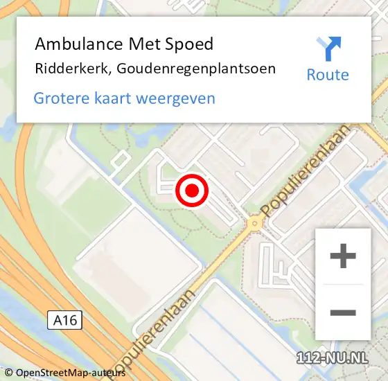 Locatie op kaart van de 112 melding: Ambulance Met Spoed Naar Ridderkerk, Goudenregenplantsoen op 15 april 2018 22:44