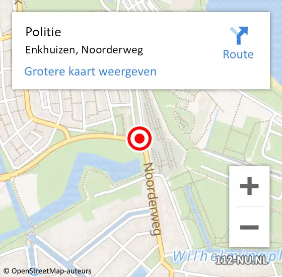 Locatie op kaart van de 112 melding: Politie Enkhuizen, Noorderweg op 16 april 2018 08:49