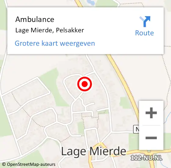 Locatie op kaart van de 112 melding: Ambulance Lage Mierde, Pelsakker op 16 april 2018 15:00