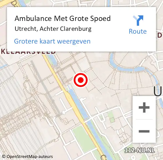 Locatie op kaart van de 112 melding: Ambulance Met Grote Spoed Naar Utrecht, Achter Clarenburg op 16 april 2018 17:57