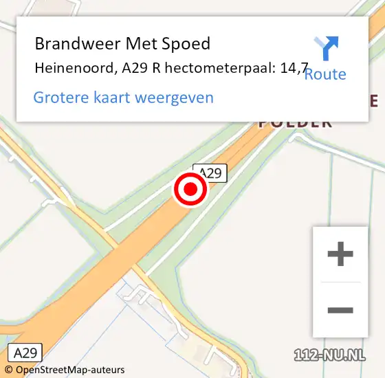 Locatie op kaart van de 112 melding: Brandweer Met Spoed Naar Heinenoord, A29 R hectometerpaal: 16,5 op 16 april 2018 20:58