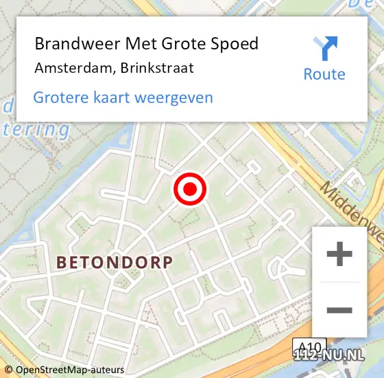 Locatie op kaart van de 112 melding: Brandweer Met Grote Spoed Naar Amsterdam, Brinkstraat op 16 april 2018 22:33