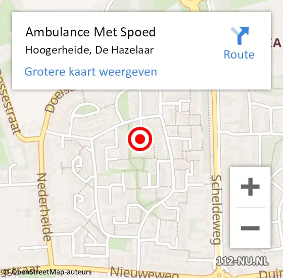 Locatie op kaart van de 112 melding: Ambulance Met Spoed Naar Hoogerheide, De Hazelaar op 17 april 2018 05:20