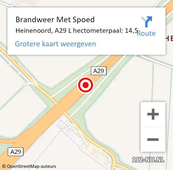 Locatie op kaart van de 112 melding: Brandweer Met Spoed Naar Heinenoord, A29 R hectometerpaal: 14,8 op 17 april 2018 21:17