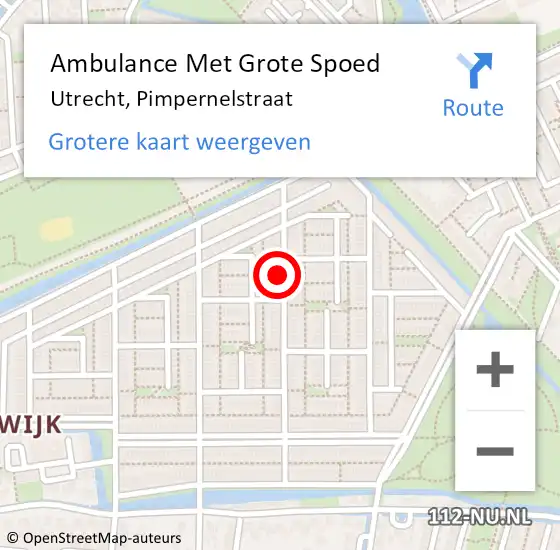 Locatie op kaart van de 112 melding: Ambulance Met Grote Spoed Naar Utrecht, Pimpernelstraat op 17 april 2018 23:31