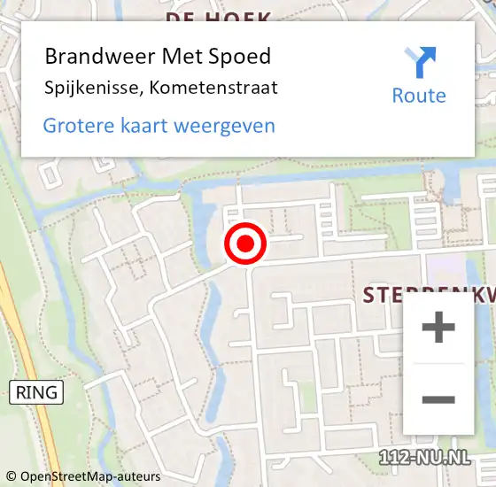 Locatie op kaart van de 112 melding: Brandweer Met Spoed Naar Spijkenisse, Kometenstraat op 18 april 2018 00:38