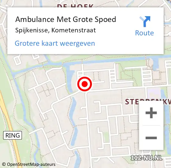 Locatie op kaart van de 112 melding: Ambulance Met Grote Spoed Naar Spijkenisse, Kometenstraat op 18 april 2018 00:43