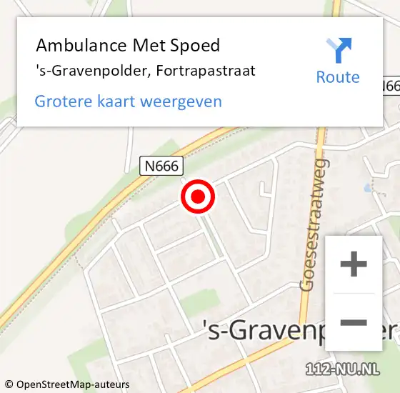 Locatie op kaart van de 112 melding: Ambulance Met Spoed Naar 's-Gravenpolder, Fortrapastraat op 18 april 2018 11:27