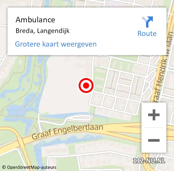 Locatie op kaart van de 112 melding: Ambulance Breda, Langendijk op 18 april 2018 12:47