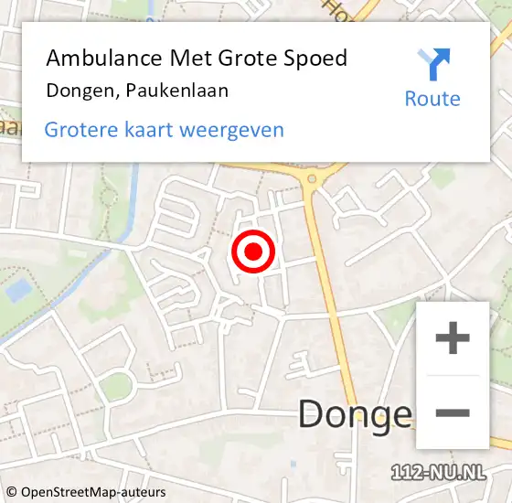 Locatie op kaart van de 112 melding: Ambulance Met Grote Spoed Naar Dongen, Paukenlaan op 18 april 2018 16:06