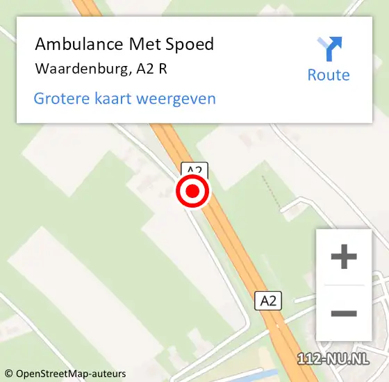 Locatie op kaart van de 112 melding: Ambulance Met Spoed Naar Waardenburg, A2 R op 18 april 2018 21:40