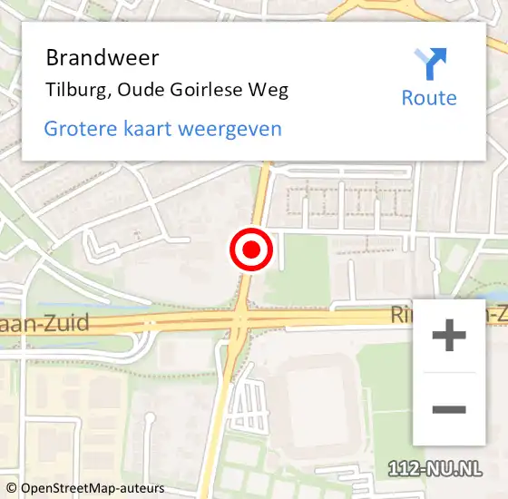 Locatie op kaart van de 112 melding: Brandweer Tilburg, Oude Goirlese Weg op 18 april 2018 22:04