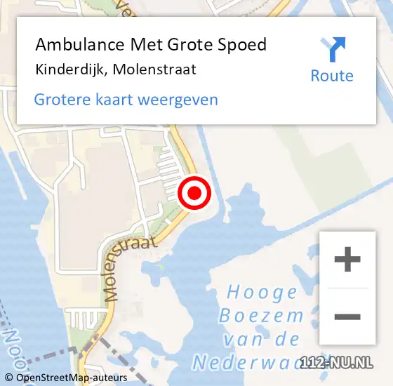 Locatie op kaart van de 112 melding: Ambulance Met Grote Spoed Naar Kinderdijk, Molenstraat op 18 april 2018 22:11
