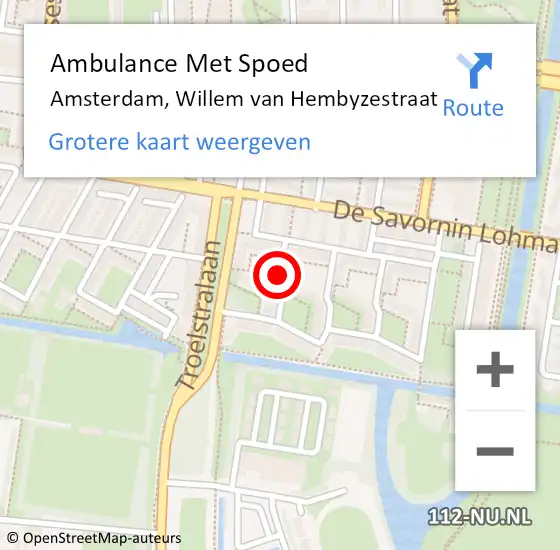 Locatie op kaart van de 112 melding: Ambulance Met Spoed Naar Amsterdam, Willem van Hembyzestraat op 18 april 2018 22:52