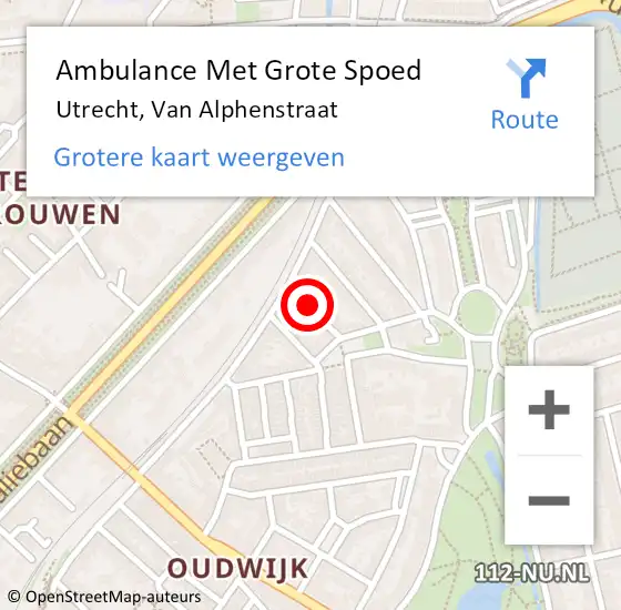 Locatie op kaart van de 112 melding: Ambulance Met Grote Spoed Naar Utrecht, Van Alphenstraat op 19 april 2018 01:43