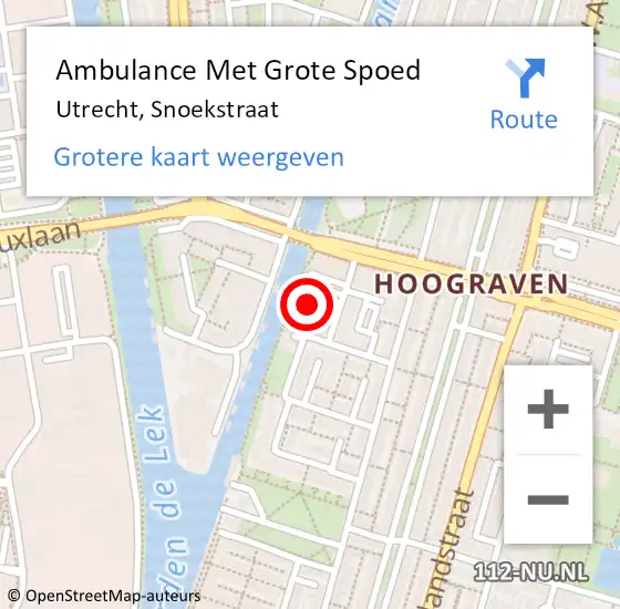 Locatie op kaart van de 112 melding: Ambulance Met Grote Spoed Naar Utrecht, Snoekstraat op 19 april 2018 05:17