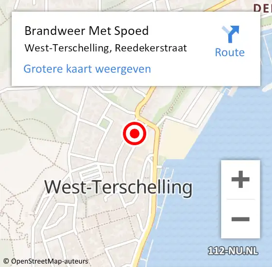 Locatie op kaart van de 112 melding: Brandweer Met Spoed Naar West-Terschelling, Reedekerstraat op 19 april 2018 12:34