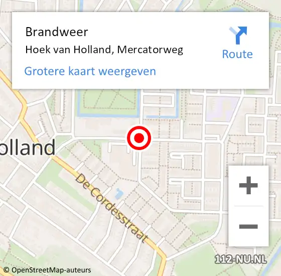 Locatie op kaart van de 112 melding: Brandweer Hoek van Holland, Mercatorweg op 19 april 2018 15:16