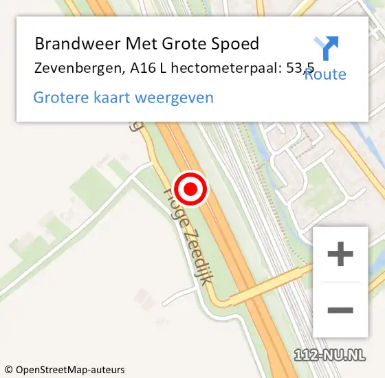 Locatie op kaart van de 112 melding: Brandweer Met Grote Spoed Naar Zevenbergen, A16 L hectometerpaal: 45,8 op 19 april 2018 16:23