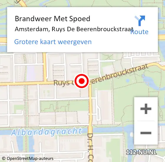 Locatie op kaart van de 112 melding: Brandweer Met Spoed Naar Amsterdam, Ruys De Beerenbrouckstraat op 19 april 2018 19:20