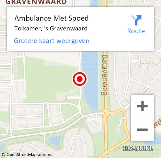 Locatie op kaart van de 112 melding: Ambulance Met Spoed Naar Tolkamer, 's Gravenwaard op 19 april 2018 19:54