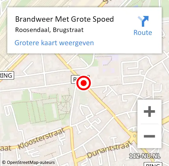 Locatie op kaart van de 112 melding: Brandweer Met Grote Spoed Naar Roosendaal, Brugstraat op 19 april 2018 20:09