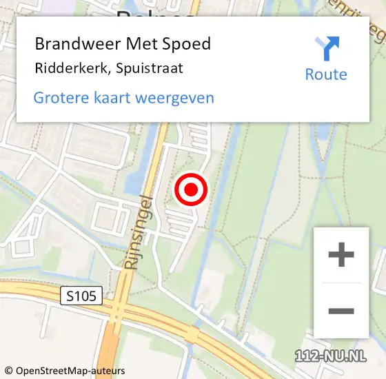 Locatie op kaart van de 112 melding: Brandweer Met Spoed Naar Ridderkerk, Spuistraat op 20 april 2018 00:15
