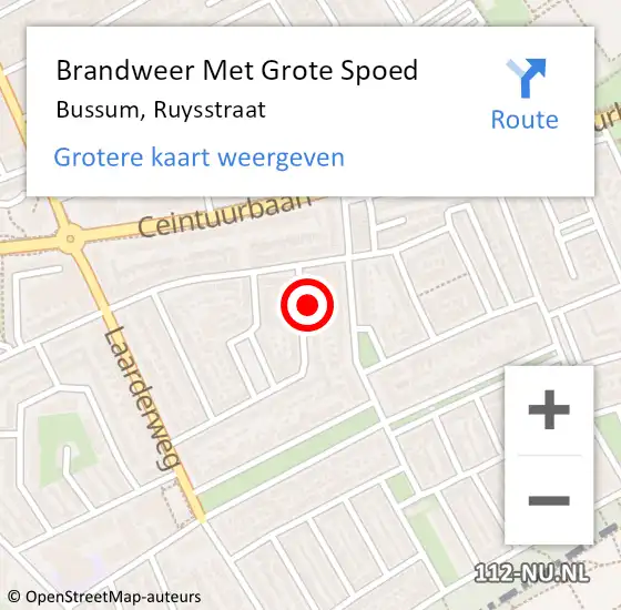 Locatie op kaart van de 112 melding: Brandweer Met Grote Spoed Naar Bussum, Ruysstraat op 20 april 2018 02:35