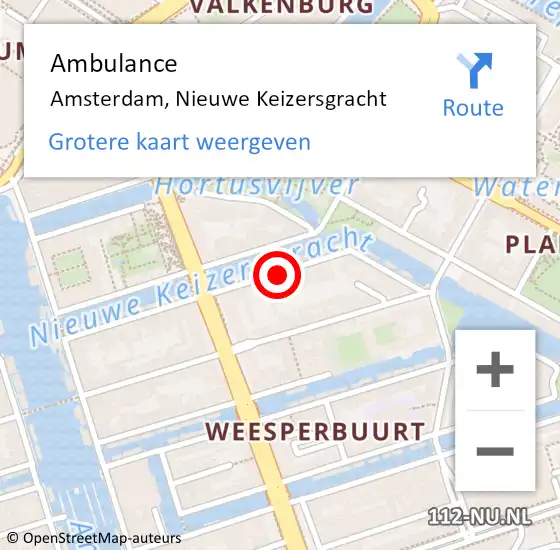 Locatie op kaart van de 112 melding: Ambulance Amsterdam, Nieuwe Keizersgracht op 20 april 2018 10:10