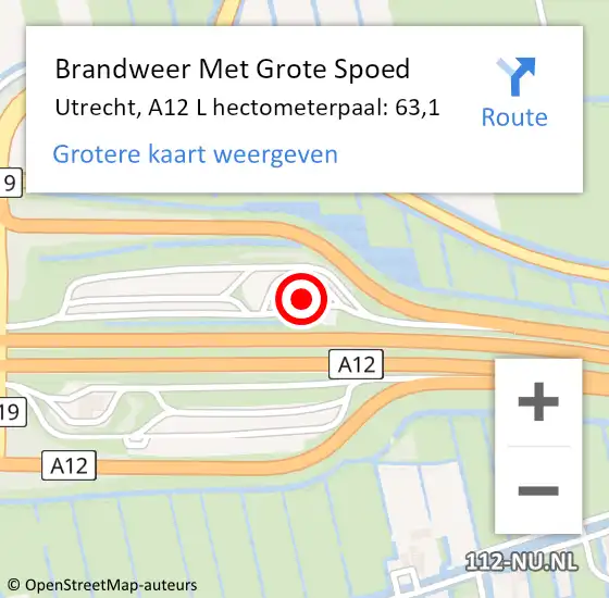 Locatie op kaart van de 112 melding: Brandweer Met Grote Spoed Naar Utrecht, A12 L hectometerpaal: 63,1 op 20 april 2018 10:51
