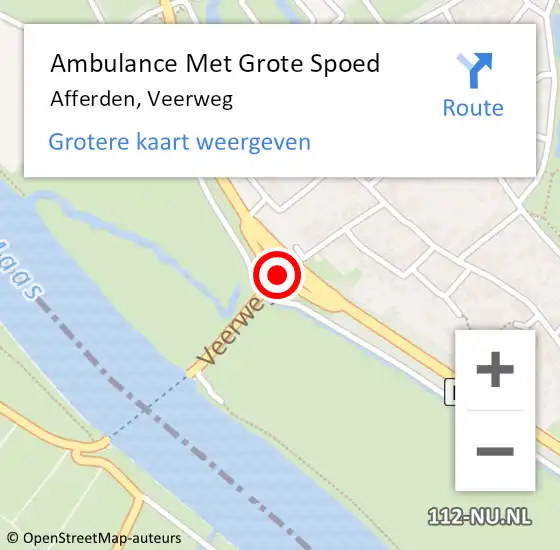 Locatie op kaart van de 112 melding: Ambulance Met Grote Spoed Naar Afferden, Veerweg op 20 april 2018 12:31