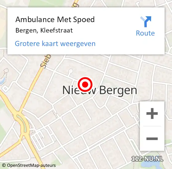 Locatie op kaart van de 112 melding: Ambulance Met Spoed Naar Bergen, Kleefstraat op 20 april 2018 13:45