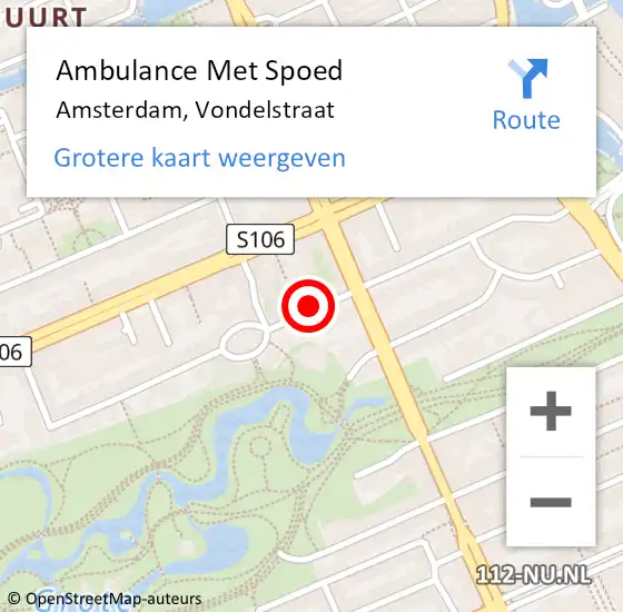 Locatie op kaart van de 112 melding: Ambulance Met Spoed Naar Amsterdam, Vondelstraat op 20 april 2018 13:54