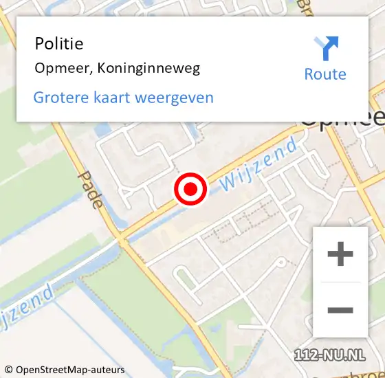 Locatie op kaart van de 112 melding: Politie Opmeer, Koninginneweg op 20 april 2018 14:20