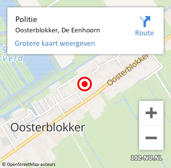 Locatie op kaart van de 112 melding: Politie Oosterblokker, De Eenhoorn op 20 april 2018 17:50