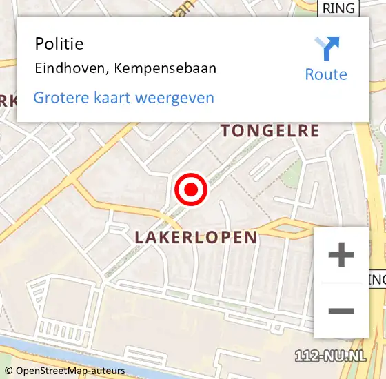 Locatie op kaart van de 112 melding: Politie Eindhoven, Kempensebaan op 20 april 2018 19:08