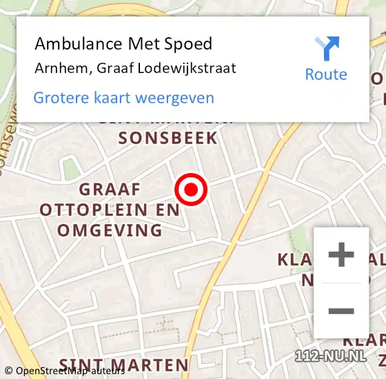 Locatie op kaart van de 112 melding: Ambulance Met Spoed Naar Arnhem, Graaf Lodewijkstraat op 21 april 2018 00:17