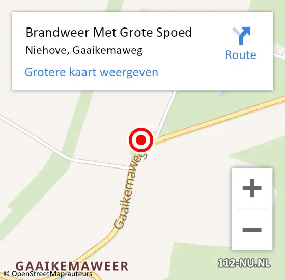 Locatie op kaart van de 112 melding: Brandweer Met Grote Spoed Naar Niehove, Gaaikemaweg op 21 april 2018 00:39