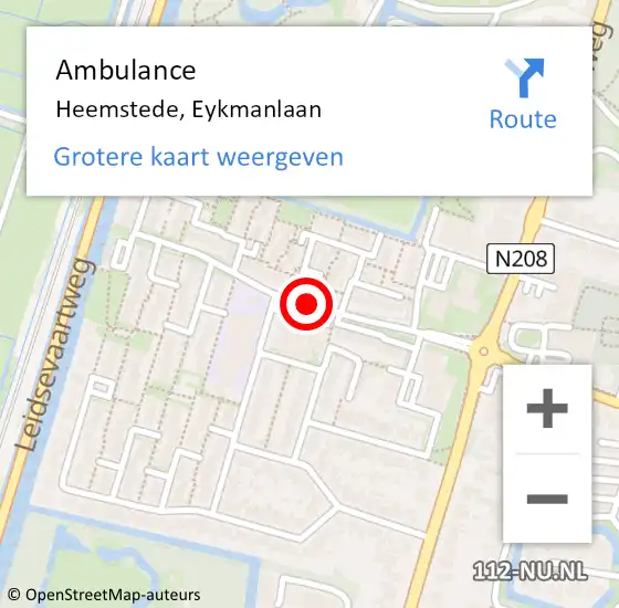 Locatie op kaart van de 112 melding: Ambulance Heemstede, Eykmanlaan op 21 april 2018 10:22