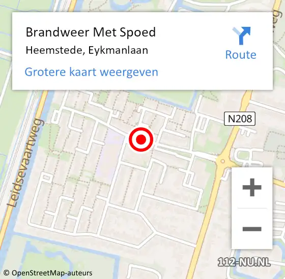 Locatie op kaart van de 112 melding: Brandweer Met Spoed Naar Heemstede, Eykmanlaan op 21 april 2018 10:56