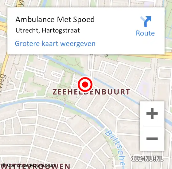 Locatie op kaart van de 112 melding: Ambulance Met Spoed Naar Utrecht, Hartogstraat op 21 april 2018 11:53