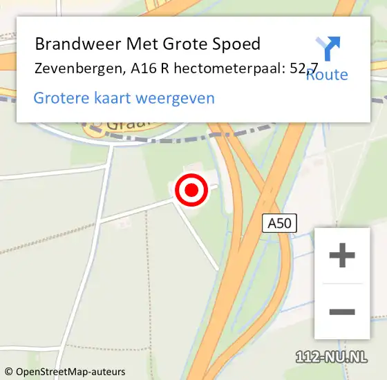 Locatie op kaart van de 112 melding: Brandweer Met Grote Spoed Naar Zevenbergen, A16 R hectometerpaal: 52,7 op 21 april 2018 13:28