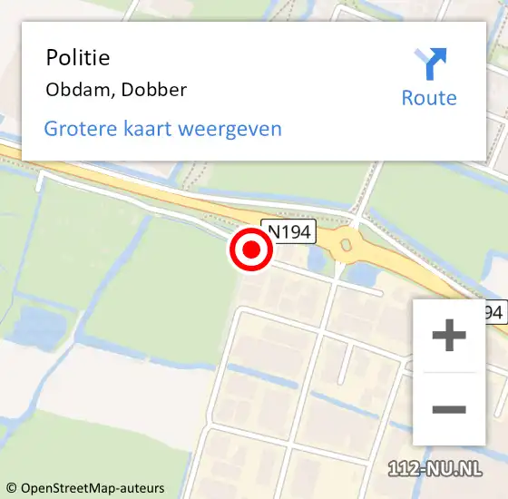 Locatie op kaart van de 112 melding: Politie Obdam, Dobber op 21 april 2018 14:54