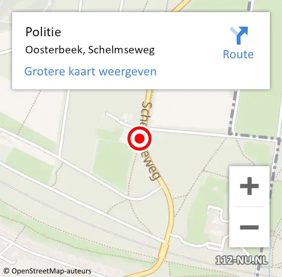 Locatie op kaart van de 112 melding: Politie Oosterbeek, Schelmseweg op 21 april 2018 15:22