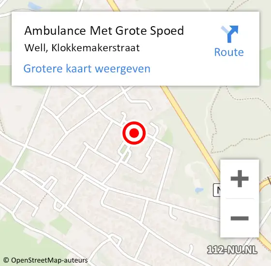 Locatie op kaart van de 112 melding: Ambulance Met Grote Spoed Naar Well, Klokkemakerstraat op 21 april 2018 15:37