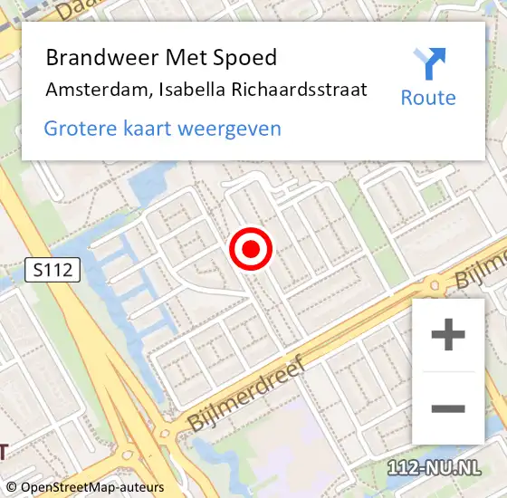 Locatie op kaart van de 112 melding: Brandweer Met Spoed Naar Amsterdam, Isabella Richaardsstraat op 21 april 2018 15:41