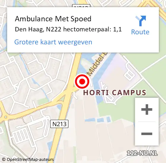 Locatie op kaart van de 112 melding: Ambulance Met Spoed Naar Den Haag, N222 hectometerpaal: 1,1 op 21 april 2018 16:08
